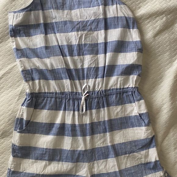 GIRLS Mango Linen Blue & White Romper - Picture 4 of 11